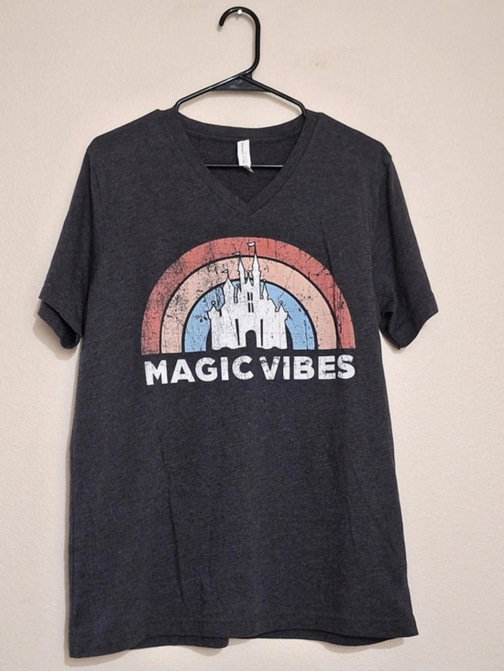 Bella+Canvas Disney Style Heather V-Neck Graphic Tee Size Large